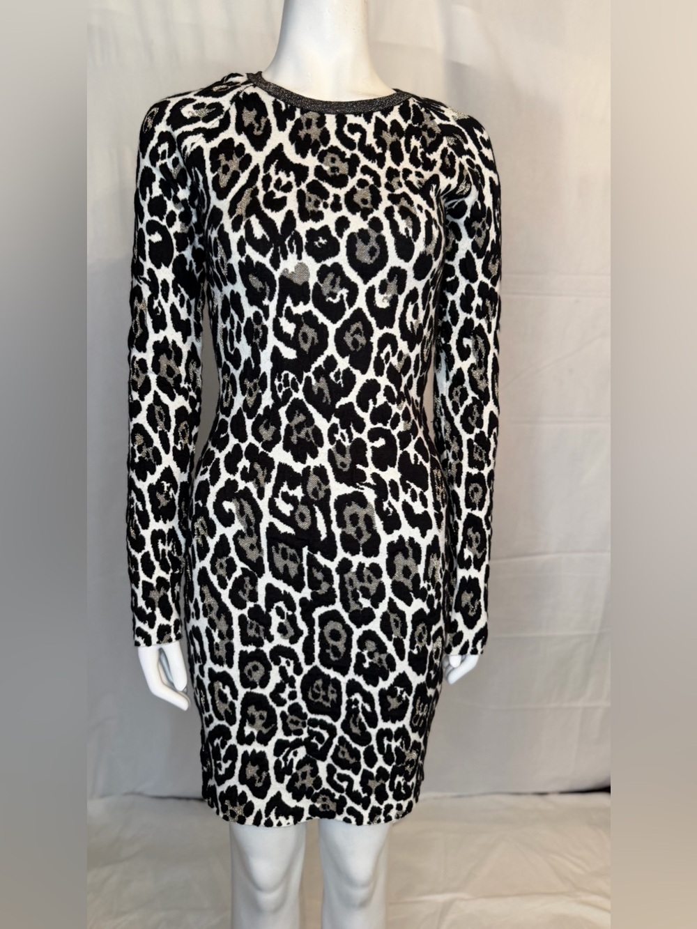 Just Cavalli Black and White Leopard-Print Long Sleeve Dress